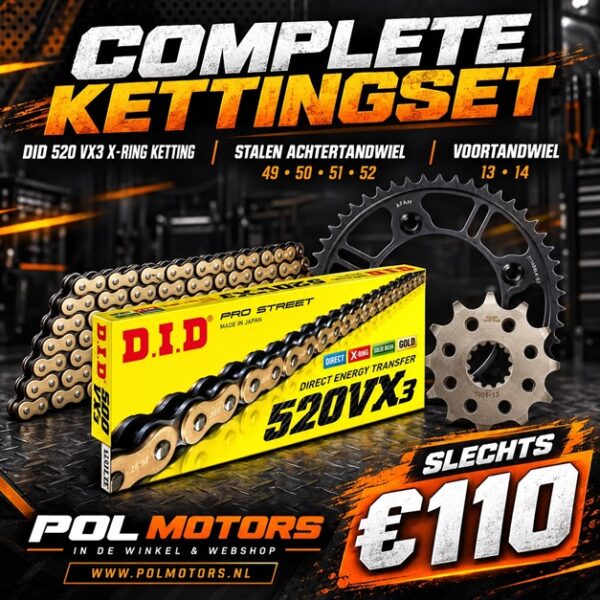 complete kettingset, did 520 vx3 ketting, achtertandwiel, voortandwiel